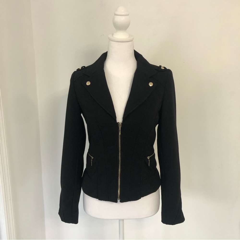 WHITE HOUSE BLACK MARKET Women Black Zip Up Long Sleeve Jacket Sz 0
